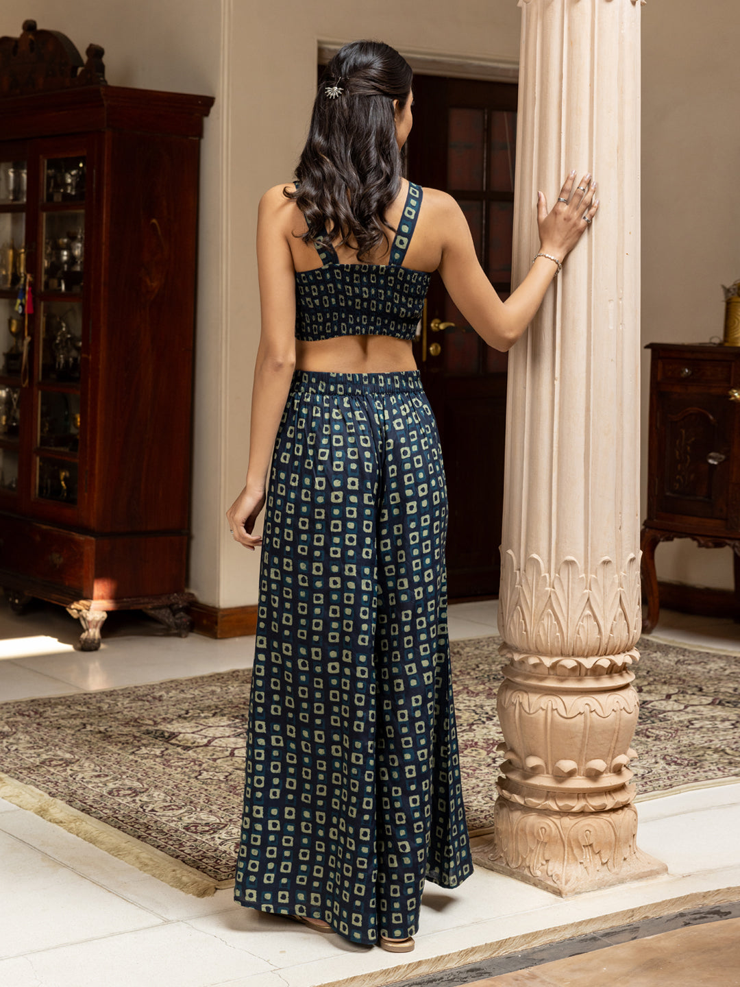 FIORRA Women's Navy Blue Cotton Printed Co-ord Set